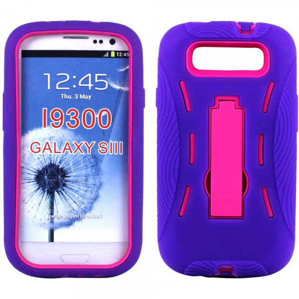 Wholesale Samsung Galaxy S3 / i9300 Armor Hybrid Case with Kickstand (Purple-Hot Pink)